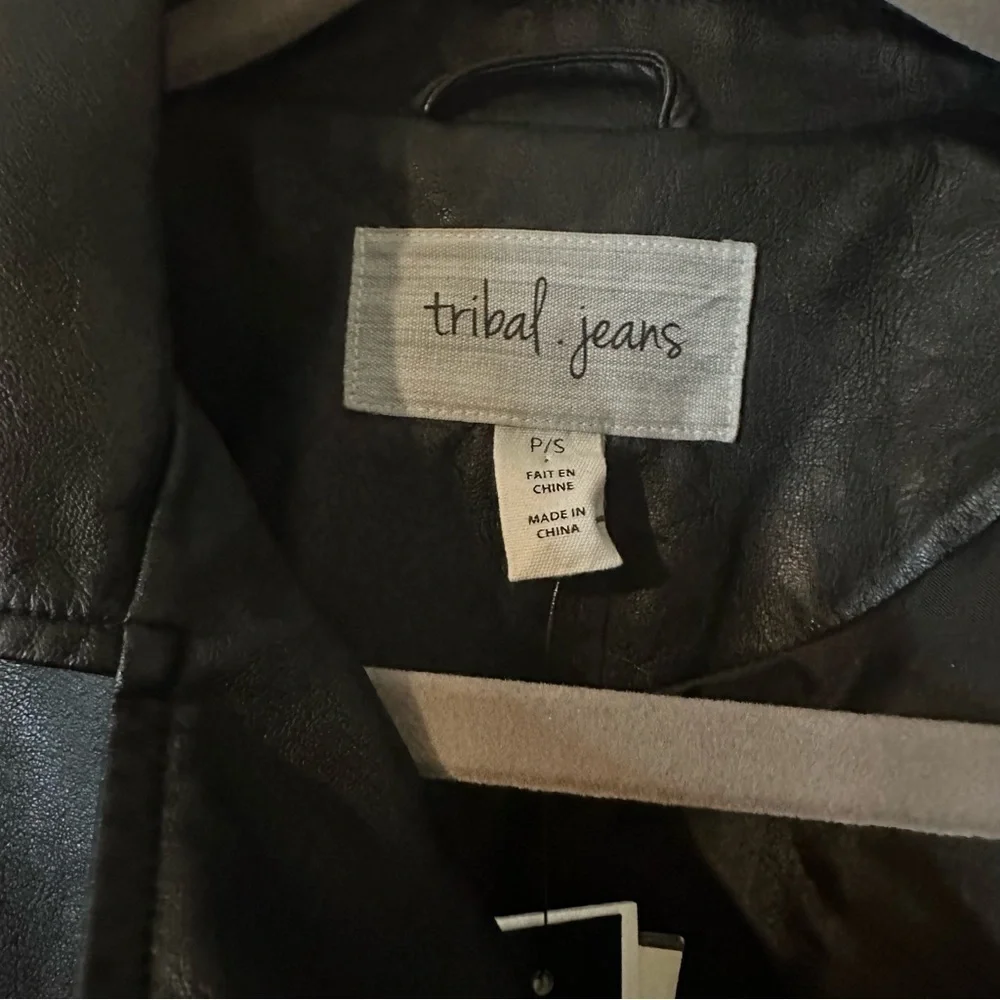 Tribal Women’s Black White Tie Dye Print Faux Vegan Leather Jacket Sz S NWT - Picture 10 of 13